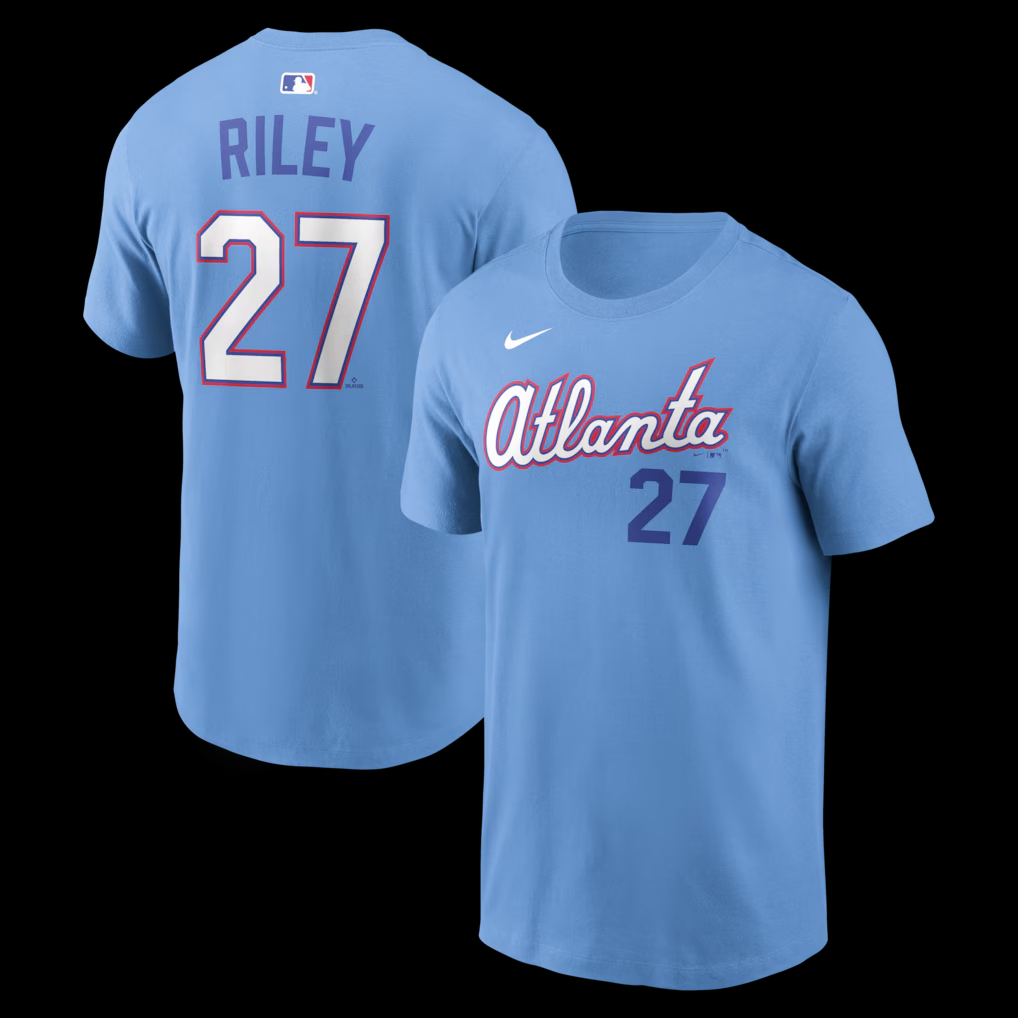 Men's Atlanta Braves #27 Austin Riley Powder Blue 2026 City Connect T-Shirt